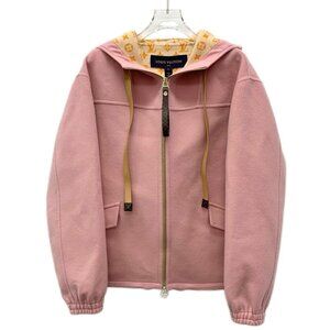 Louis Vuitton 24 Collection Pink Lined Logo Monogram Wool Hoodie Zip Short Coat
